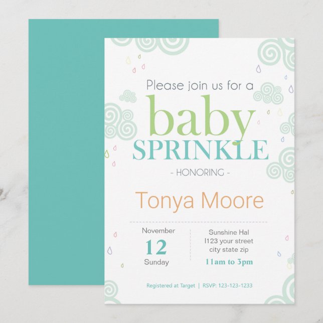 Cloud Baby Sprinkle Einladung drehen (Vorne/Hinten)