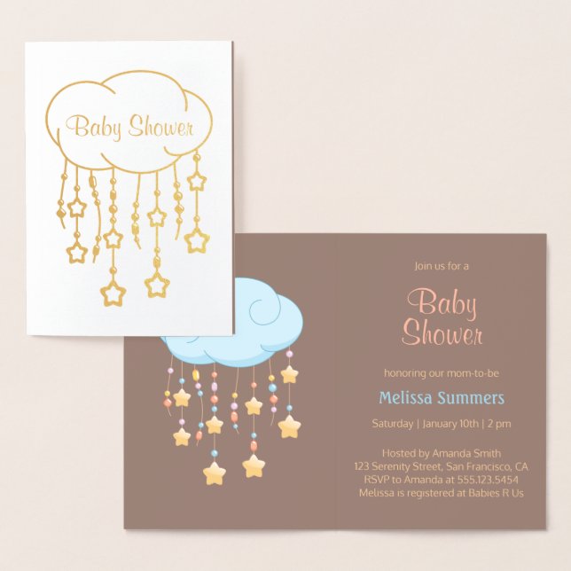 Cloud Beads Stars Mobile Baby shower Invitation (Affichage)