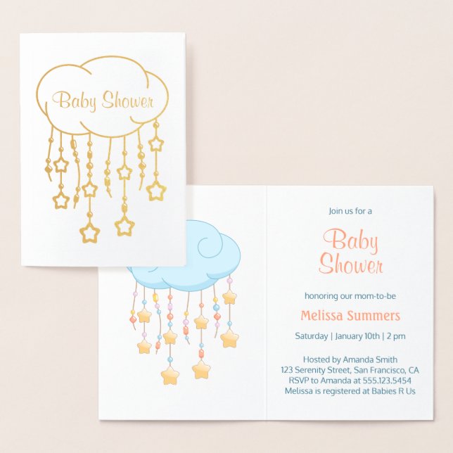 Cloud Beads Stars Mobile Baby shower Invitation (Affichage)
