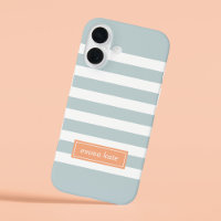 Cloud Blue und Peach Preppy Stripes Monogram