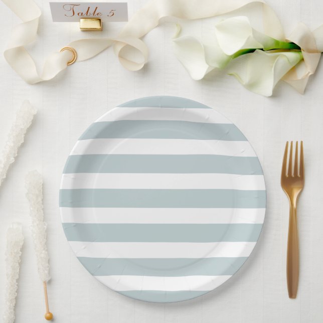 Cloud Blue und White Stripes Pappteller (Hochzeit)