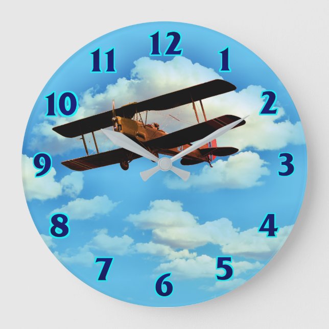Cloud Break Airplane Große Uhr (Vorderseite)