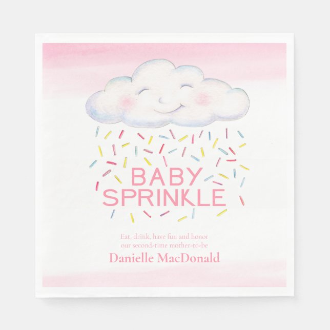 Cloud candle baby sprinkle rosa Aquarellkunst Serviette (Vorderseite)