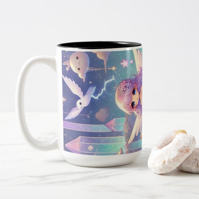 Cloud Girl Design Zweifarbige Tasse (Mit Donut)