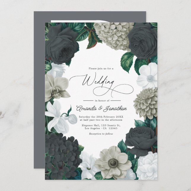 Cloud Gray, Charcoal Slate & Soft White Wedding Einladung (Vorne/Hinten)