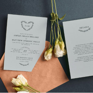 Cloud Gray Herzkranz 2 in 1 Einladung zur Hochzeit