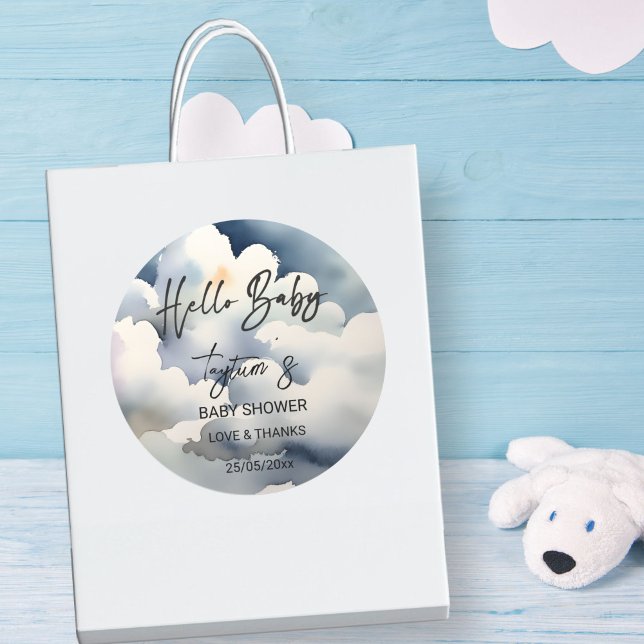 Cloud Hallo Baby Dusche graue Wolken bevorzugen Runder Aufkleber (hello baby Cloud  baby shower grey clouds thank you favor stickers)