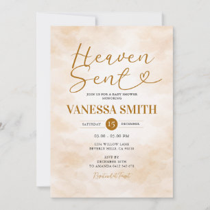Cloud Heaven Sent Baby Shower Beige Aquarell Einladung