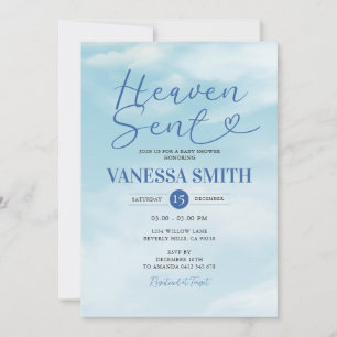 Cloud Heaven Sent Baby Shower Blaue Wasserfarbe Einladung