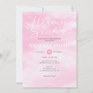 Cloud Heaven Sent Baby Shower Rosa Wasserfarbe Einladung