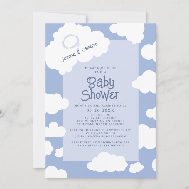 Cloud Nine 9 Baby Shower Eltern werden Niedliches  Einladung (Vorderseite)