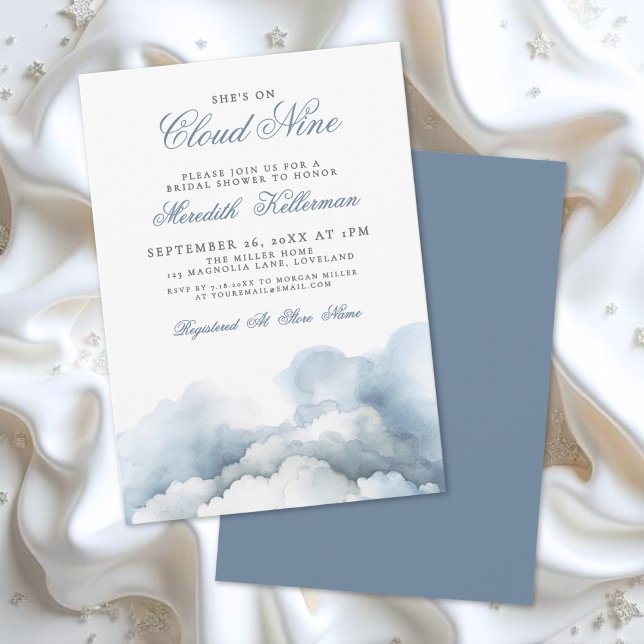 Cloud Nine 9 Elegant Blue Bridal Shower Einladung (Cloud Nine 9 Elegant Blue Bridal Shower Invitation)