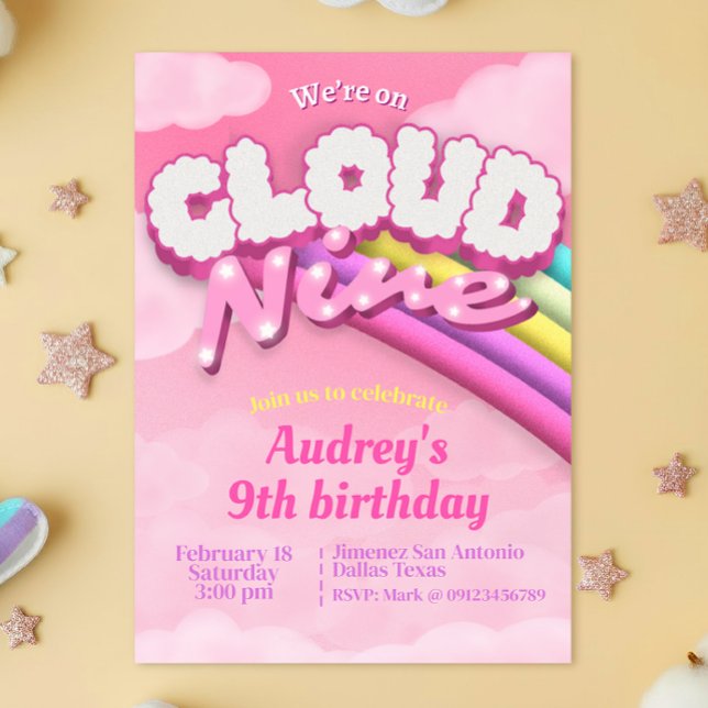 Cloud Nine - 9. Geburtstag Einladung (Cloud Nine - 9th Birthday Invitation)