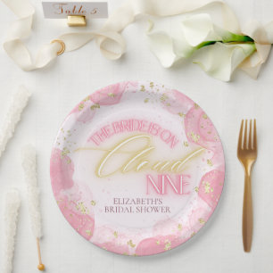 Cloud Nine 9 Glow Pink Gold Glitter Brautparty Pappteller
