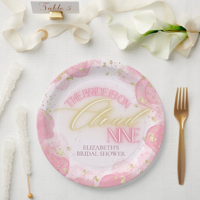 Cloud Nine 9 Glow Pink Gold Glitzer Brautparty Pappteller (Hochzeit)