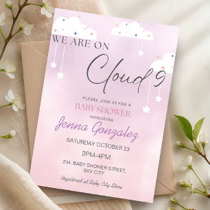 Cloud Nine 9 Mädchen Rosa Baby Shower Einladung