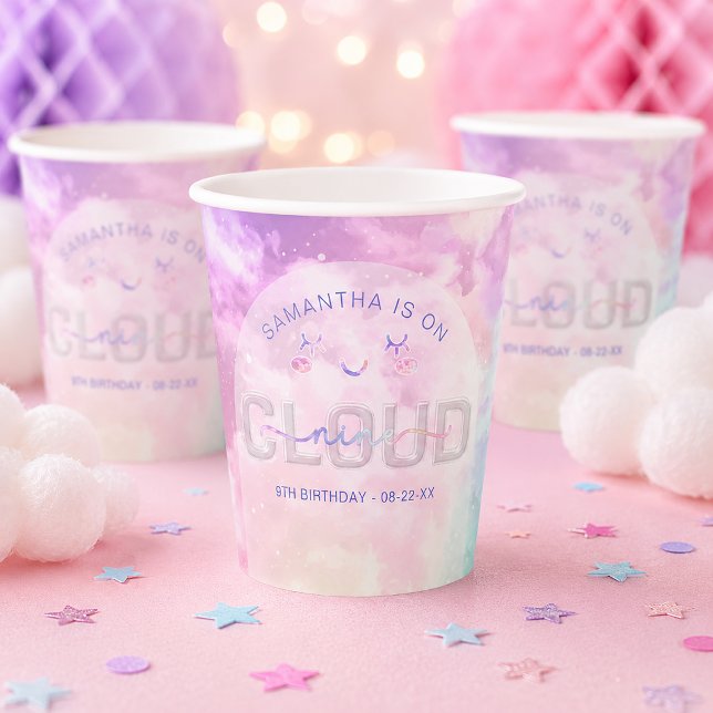 Cloud Nine 9th Birthday Paper Cups - Kawaii Pastel Pappbecher (Birthday Party Paper Cups)