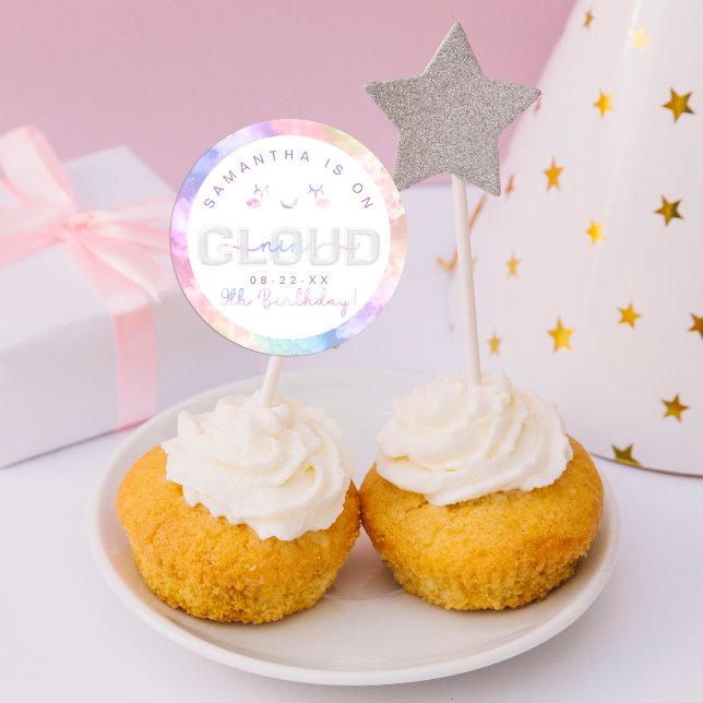 Cloud Nine 9th Birthday Sticker - Pastel Sky Party (Favor Sticker Use Example)