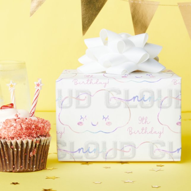 Cloud Nine 9th Birthday Wrapping Paper - Pastel Sk Geschenkpapier (Geburtstagsparty)