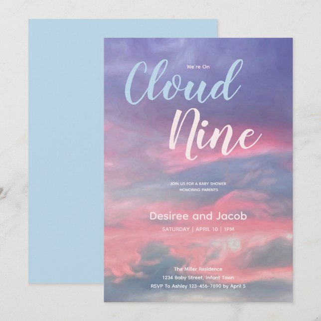 Cloud Nine Baby Boy Shower Einladungen (Vorne/Hinten)