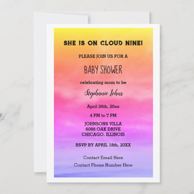 Cloud Nine Baby Dusche QR Code Baby Girl Pink Art Einladung (Vorderseite)