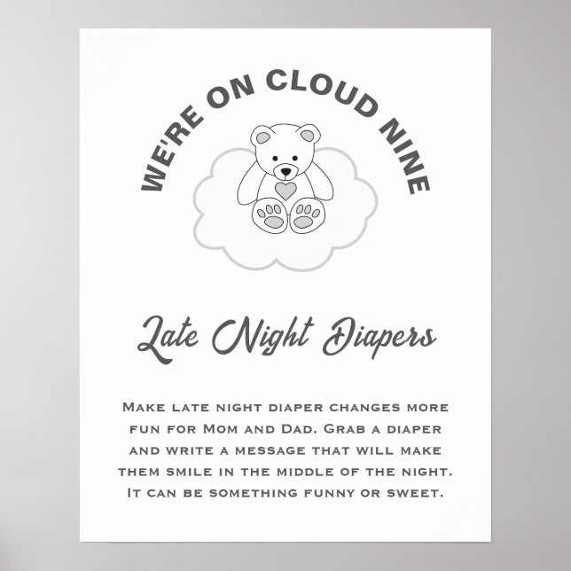 Cloud Nine Baby Dusche Spate Night Diapers Poster (Vorne)