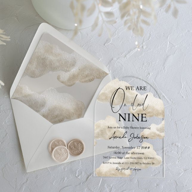Cloud Nine Beige Gender Neutral Sky Baby Shower Acryleinladungen (Von Creator hochgeladen)