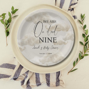 Cloud Nine Beige Gender Neutral Sky Baby Shower Pappteller