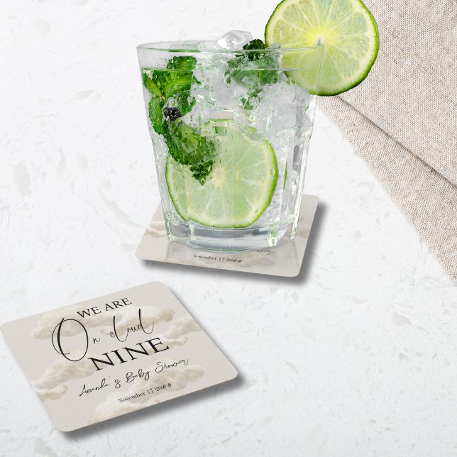 Cloud Nine Beige Gender Neutral Sky Baby Shower Rechteckiger Pappuntersetzer (Von Creator hochgeladen)