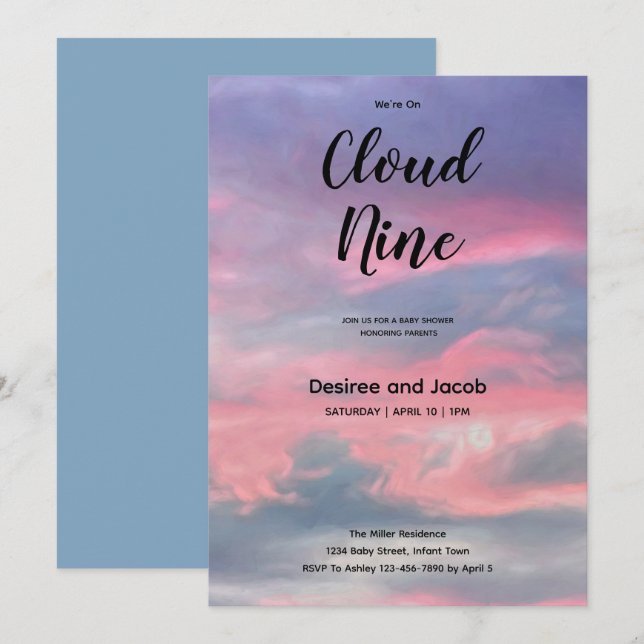 Cloud Nine Boy Baby Shower Invitations (Devant / Derrière)