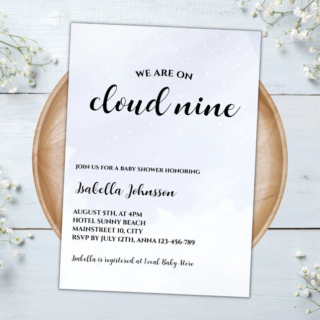 Cloud Nine Clouds Sky Minimalist Baby Shower Einladung (cloud nine baby shower invitation clouds sky gender neutral baby shower minimalist elegant)