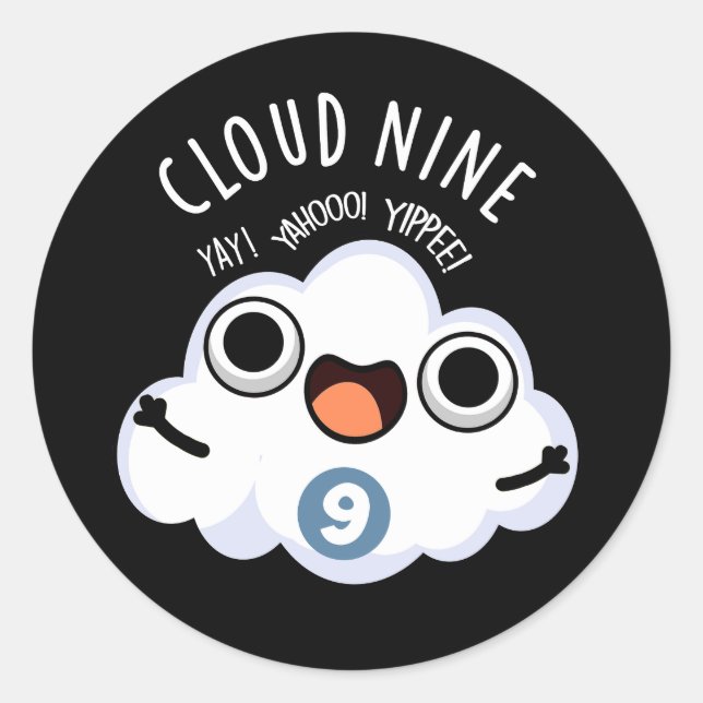 Cloud Nine Funny Weather Puff Dark BG Runder Aufkleber (Vorderseite)
