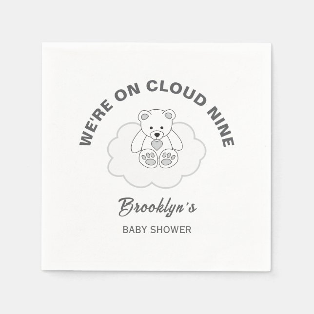 Cloud Nine Gender Neutral Baby Shower Teddy Bär Serviette (Vorderseite)