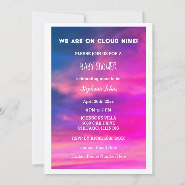 Cloud Nine Girl Baby Dusche Niedliche Pink Art Einladung (Vorderseite)
