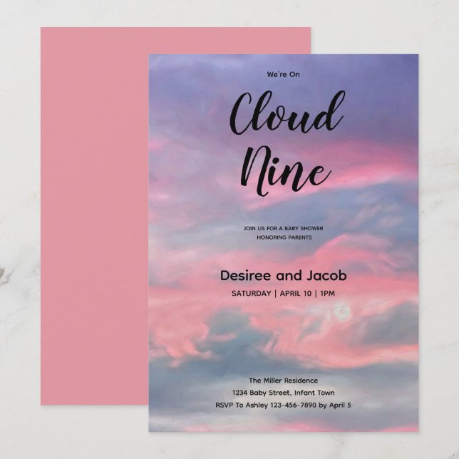 Cloud Nine Girl Baby Shower Invitations (Devant / Derrière)