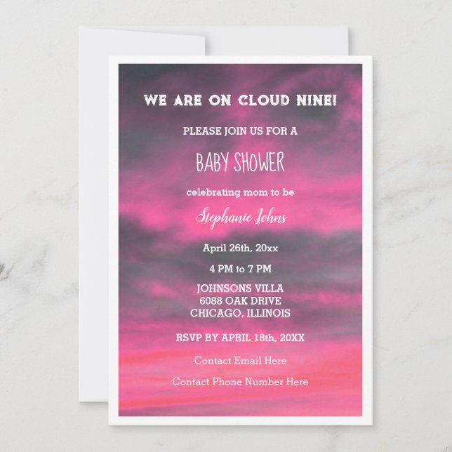 Cloud Nine Girl Babydusche farbenfroh rosa Künstle Einladung (Vorderseite)