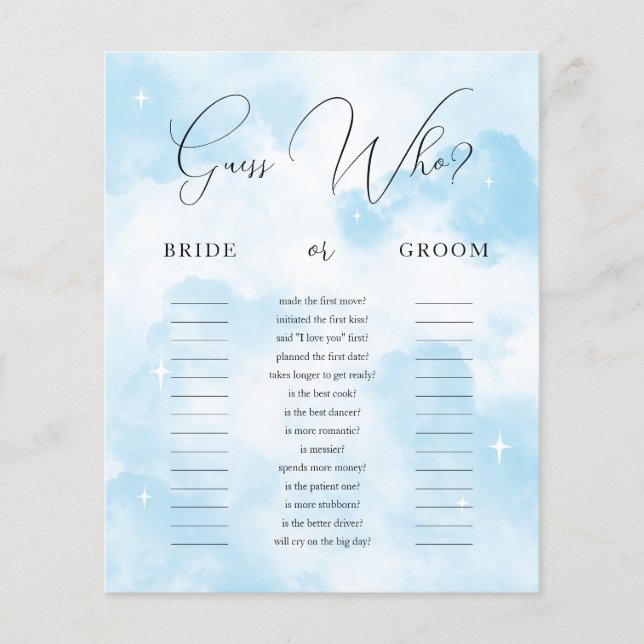 Cloud Nine Guess Who Bridge or Groom Game (Vorderseite)