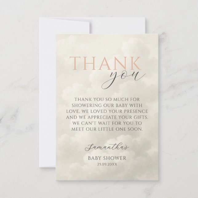 Cloud Nine Modern Baby Shower Thank You Dankeskarte (Vorderseite)