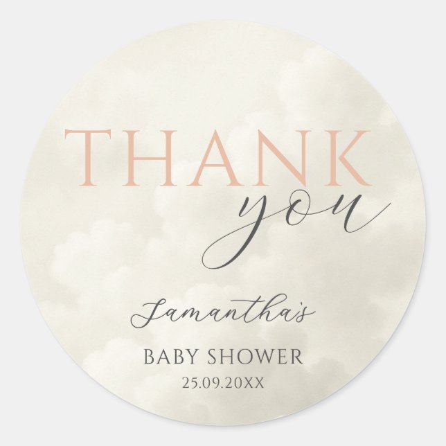 Cloud Nine Modern Baby Shower Thank You Runder Aufkleber (Vorderseite)