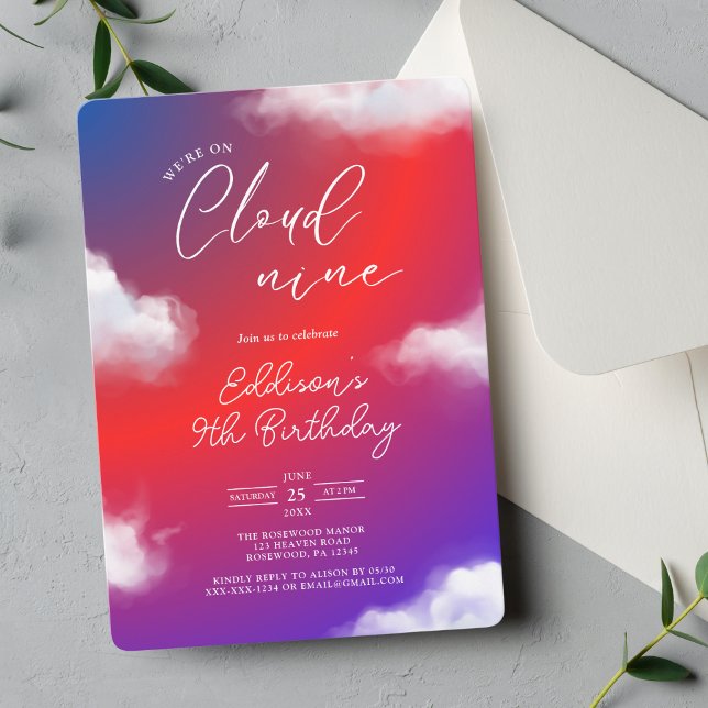 Cloud Nine Sky 9th Birthday Party Invitation (Créateur téléchargé)