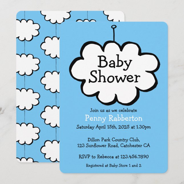 Cloud on on String Baby Shower Invite Einladung (Vorne/Hinten)