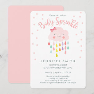 Cloud Raindrops Pink Girl Baby Sprinkle Einladung