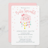 Cloud Raindrops Pink Girl Sprinkle Invitation