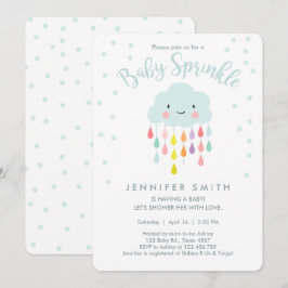 Cloud Raindrops Rainbow Neutral Baby Sprinkle Einladung