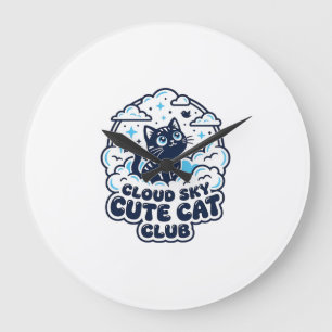 Cloud Sky Süße Katze Haustierliebhaber-Shirt Kunst Große Wanduhr