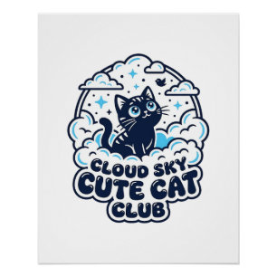 Cloud Sky Süße Katze Haustierliebhaber-Shirt Kunst Poster