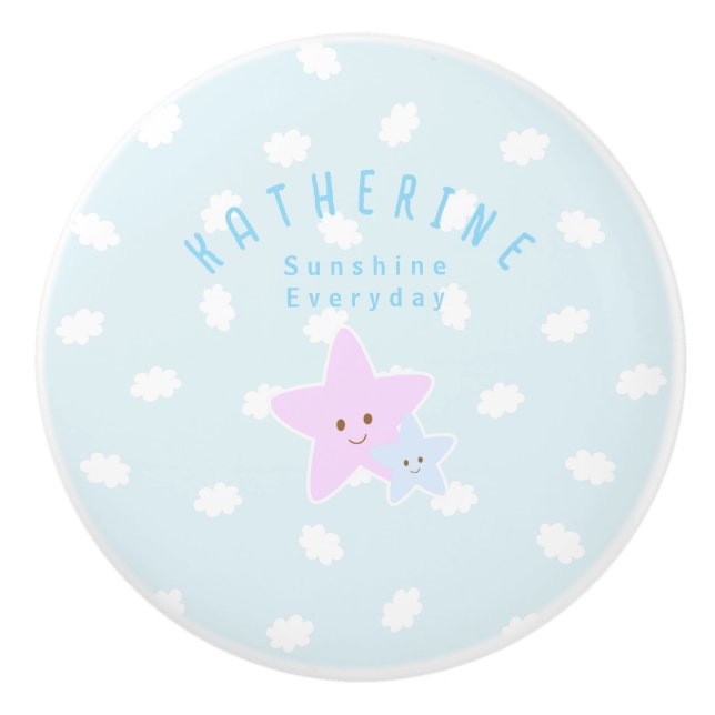 Cloud Stars Baby Pastel Blue Keramikknauf (Vorderseite)