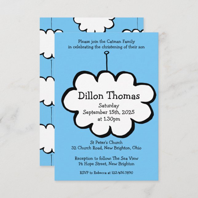 Cloud sur une invitation à baptiser à cordes (Devant / Derrière)