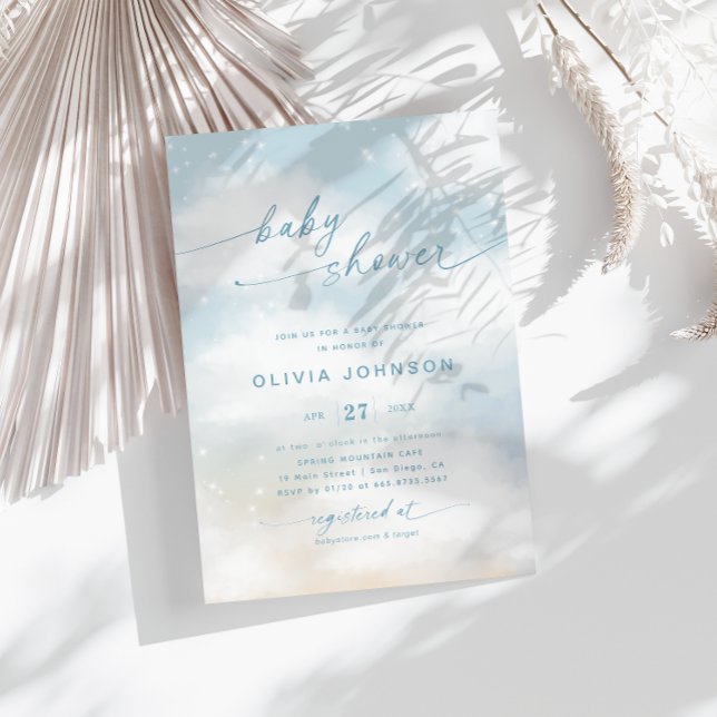 Cloud Themed Baby Dusche Vibranly Blue Einladung (Von Creator hochgeladen)