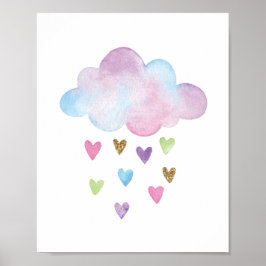 Cloud Watercolor Regenbogen Herz Kinderzimmer Wand Poster